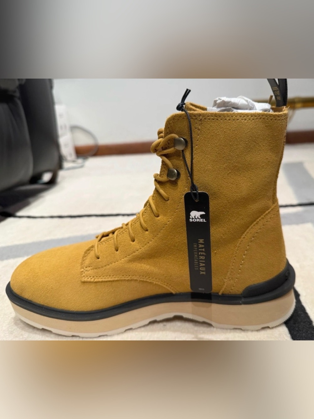 Sorel Women's Mustard Yellow Suede Combat Boot